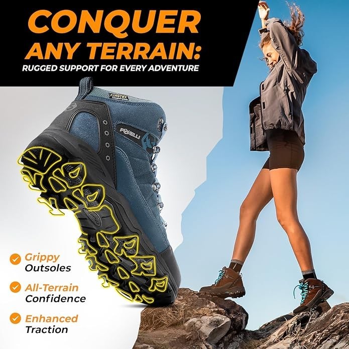 Foxelli Women’s US 8.5 Hiking Boots – Waterproof Breathable Suede Leather Blue