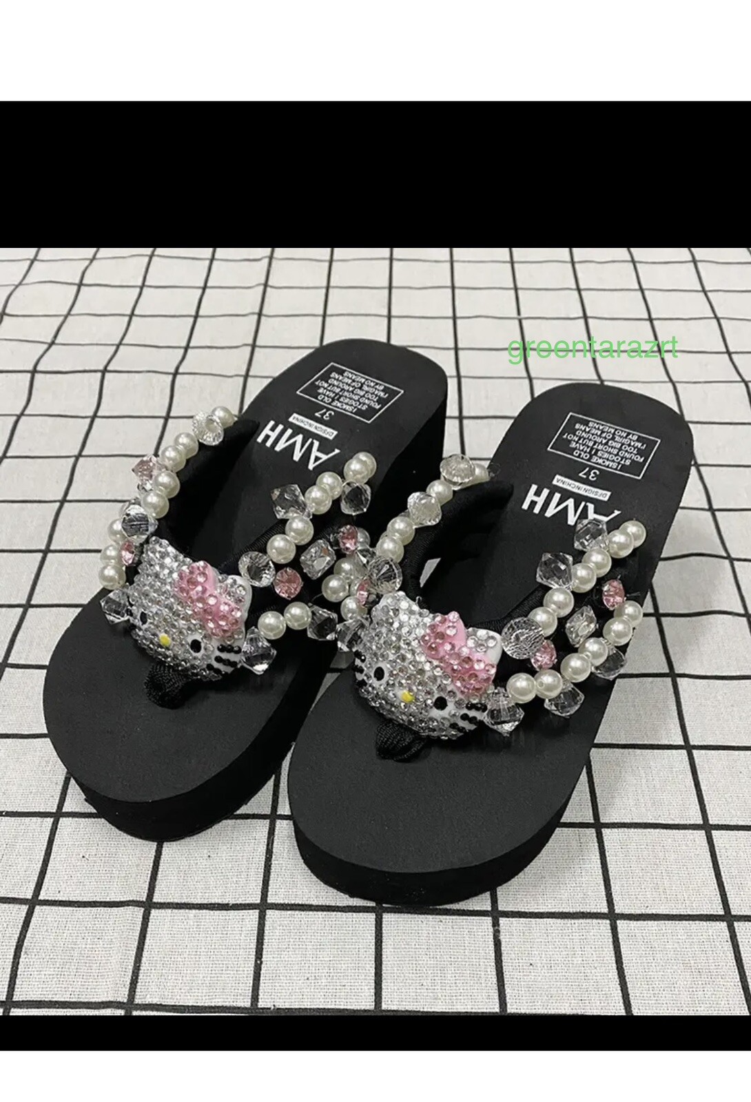 Hello Kitty Flip Flops Women Platform Shoes Summer Fashion High Heels Slipper