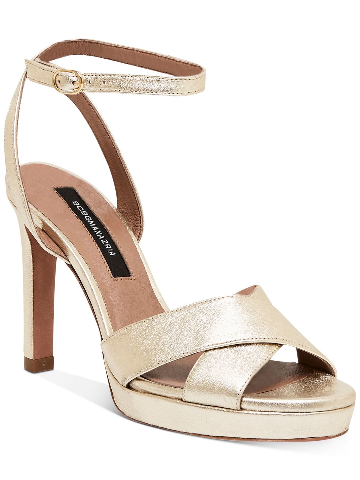 BCBG MAXAZRIA Womens Gold 0.5″ Platform Leah Stiletto Leather Sandal 9 M