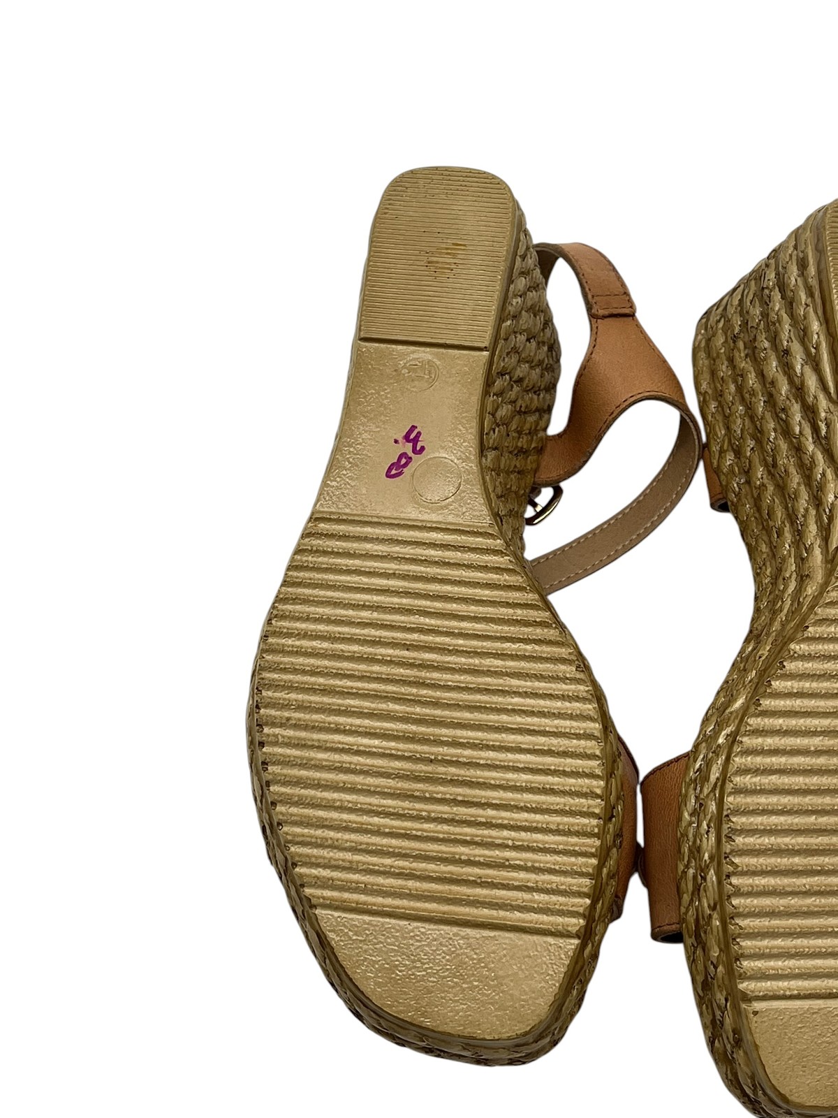 MarIella Women’s Tan Leather Chain Espadrille Wedge Sandals Size 38 Italy