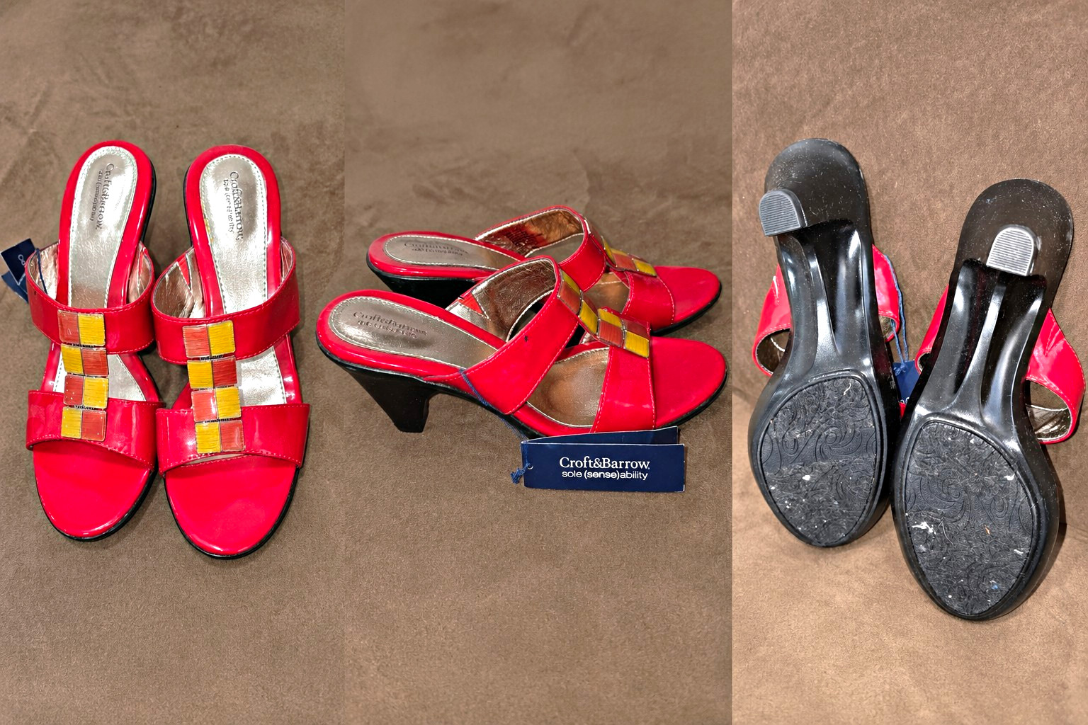 Croft & Barrow Women’s Red Slide Sandals Open Toe Slip On Beaded US 7