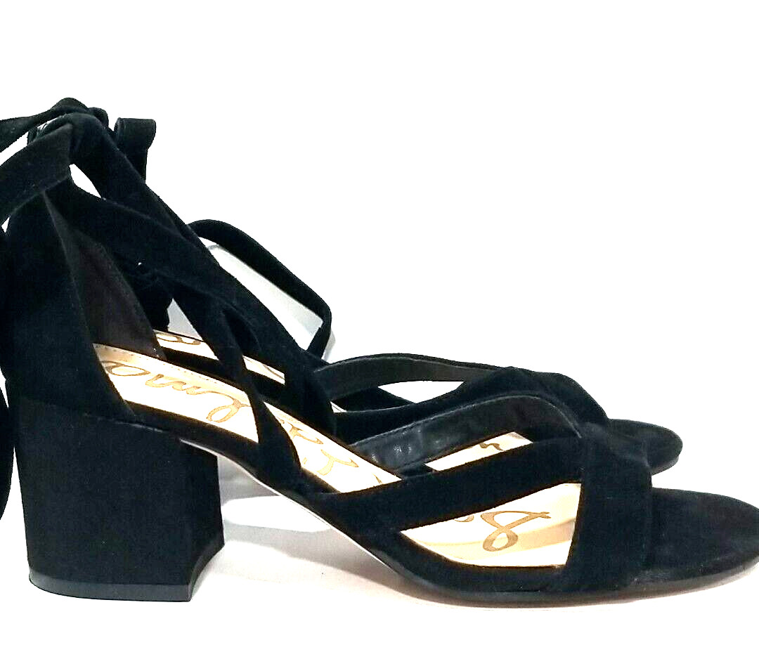 Sam Edelman Sheri Sandals Womens 7½ M Black Suede Leather Strappy Block Heel