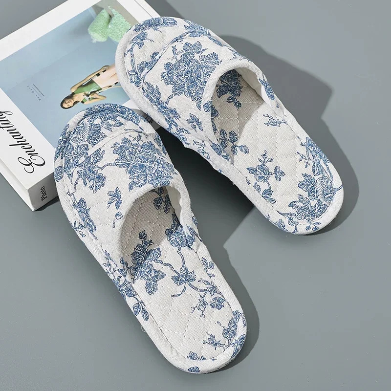 Women Home Slippers Soft Cotton Floral Floor Shoes Antislip Bedroom Slippers Lig