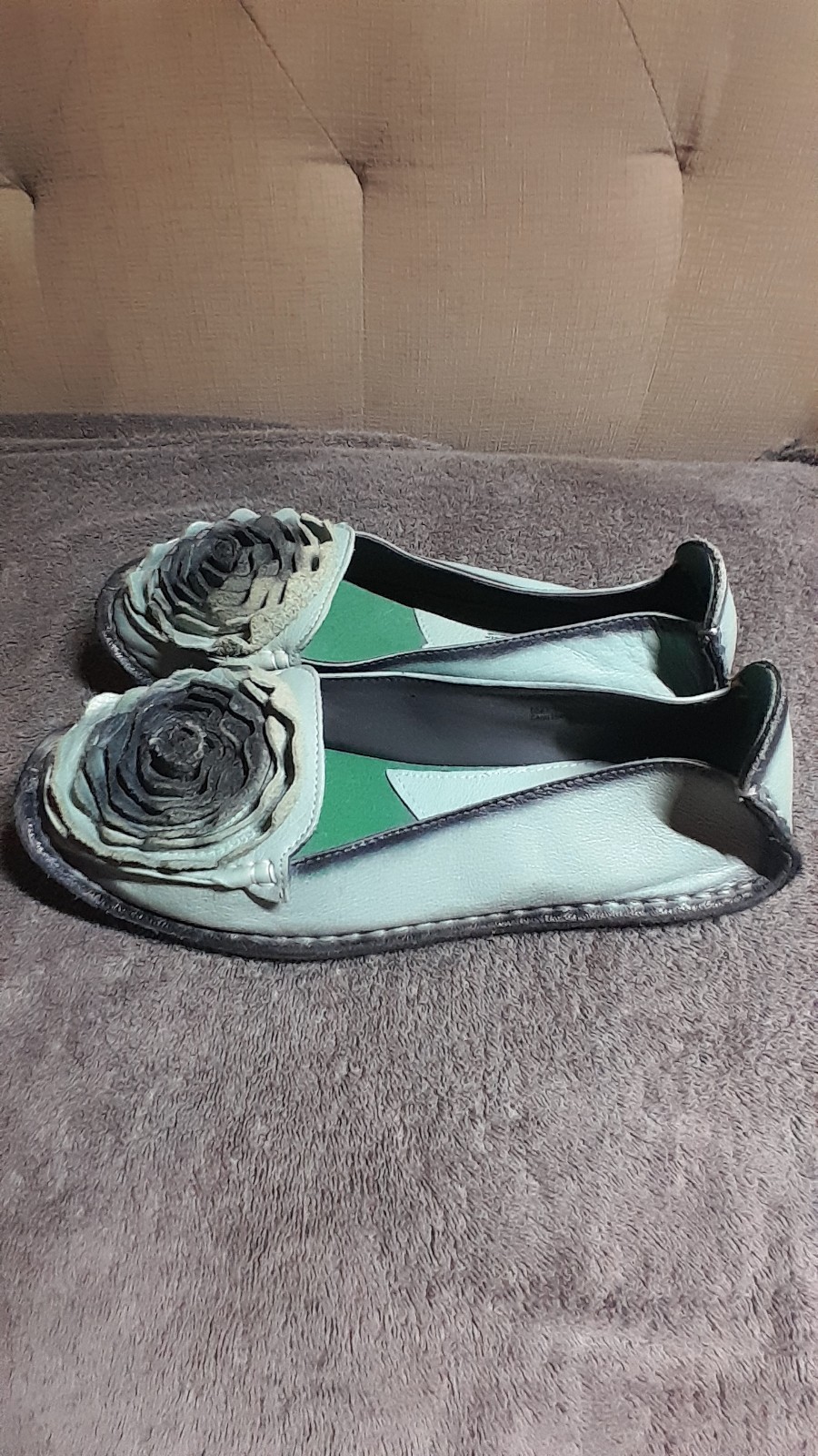 Spring Step L’Artiste Women’s Leather Slip-On Floral Flats Green/Black 8