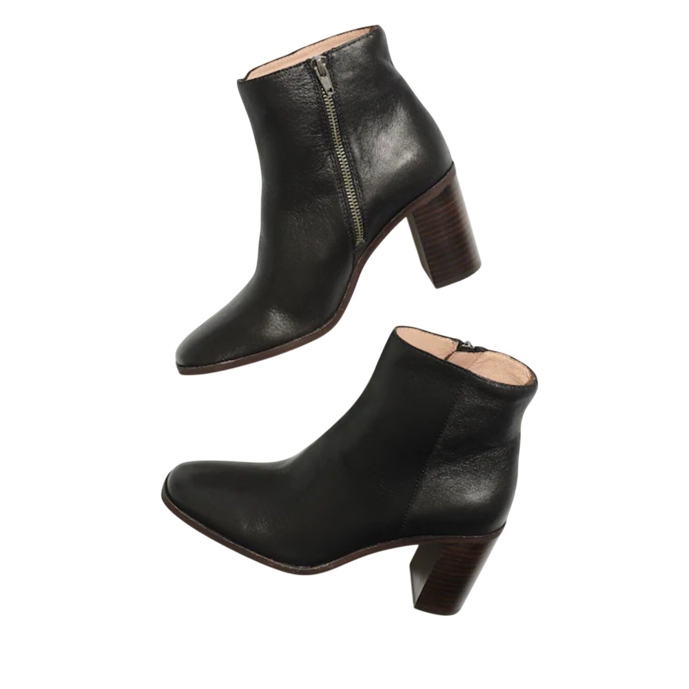 Madewell The Darcy Black Leather Pointed Toe Block Heel Ankle Boots Women sz 11