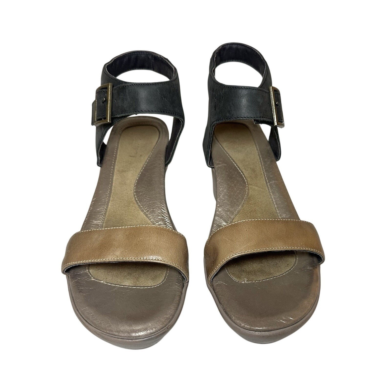 NAOT Women’s US 10-10.5 EU 41 Caprice Wedge Black Tan Leather Chunky Sandals