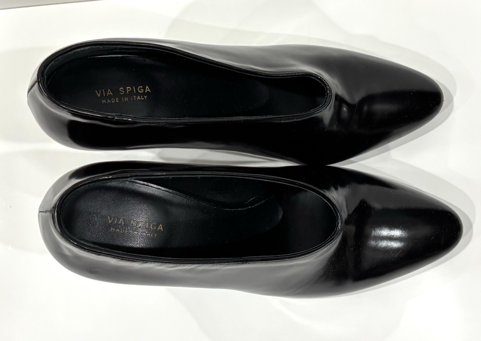 Via Spiga Italy Black Leather Pointed Toe Block Heel Pumps Women’s US 8 EU 38