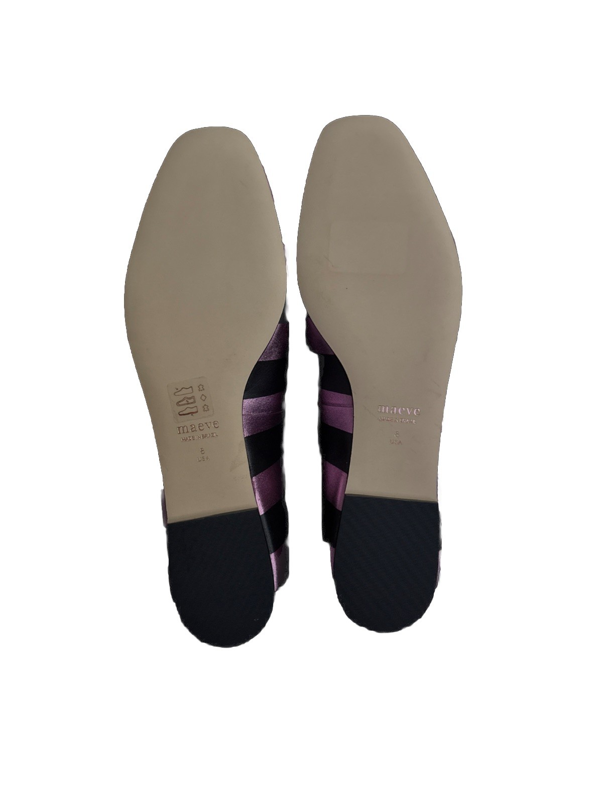Anthropologie Maeve Square Toe Ballet Flat Pink & Black Striped Metallic 8 NWOB