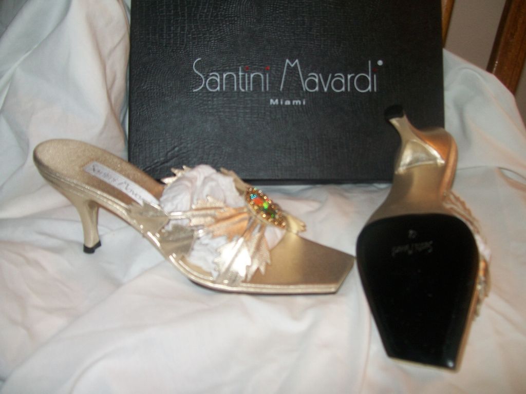 NIB Santini Mavardi Miami Gold pumps Shoes 39 9 7 heels open toe medium b m