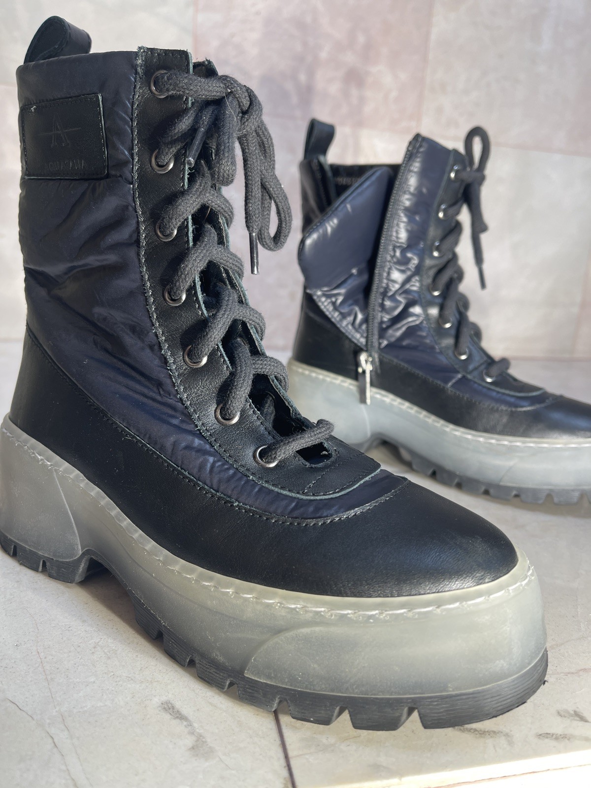 Aguatalia Italy Boots Aisa Lace-up zip Nilon Water Proof Sz6 Black