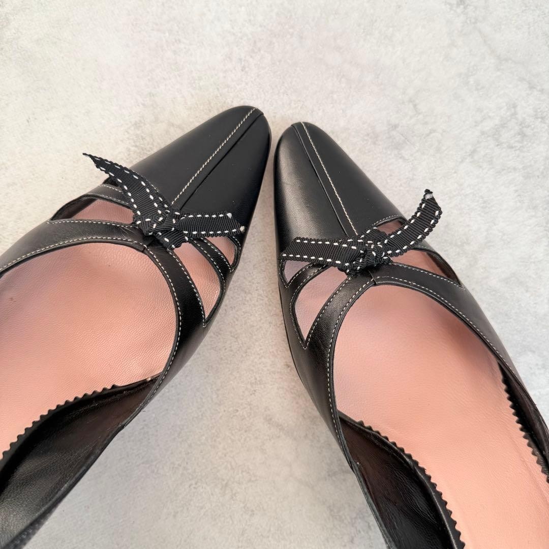 Prada Stitched Bow Slingback Heels Black Leather Women’s US 6 UK 3.5 EU 36 Pumps