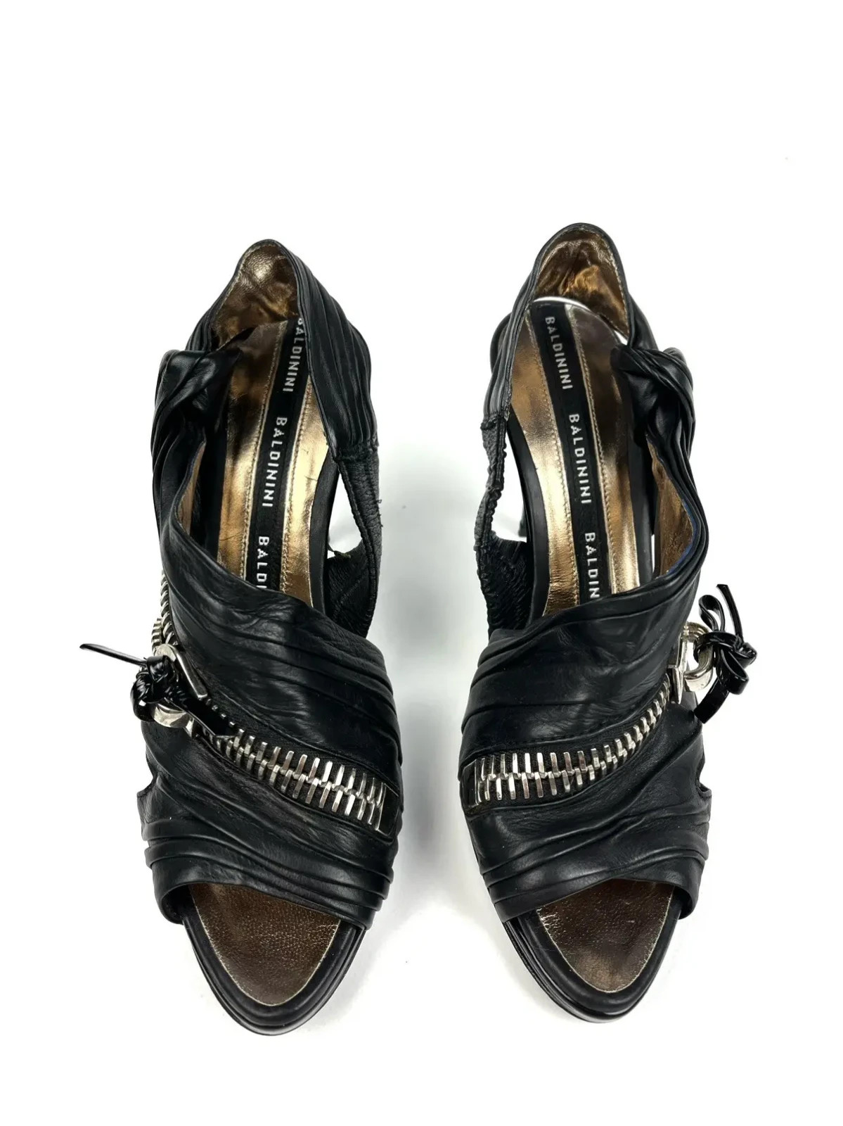 Baldinini Black Leather Zip Slingback High Heel Sandals