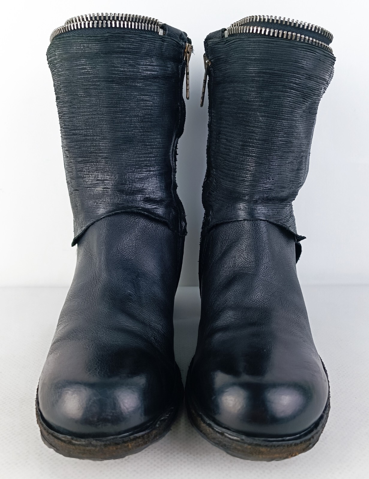 A.S.98 AirStep Womens Black Micro-textured Leather Biker Boho Boots Size EU 37