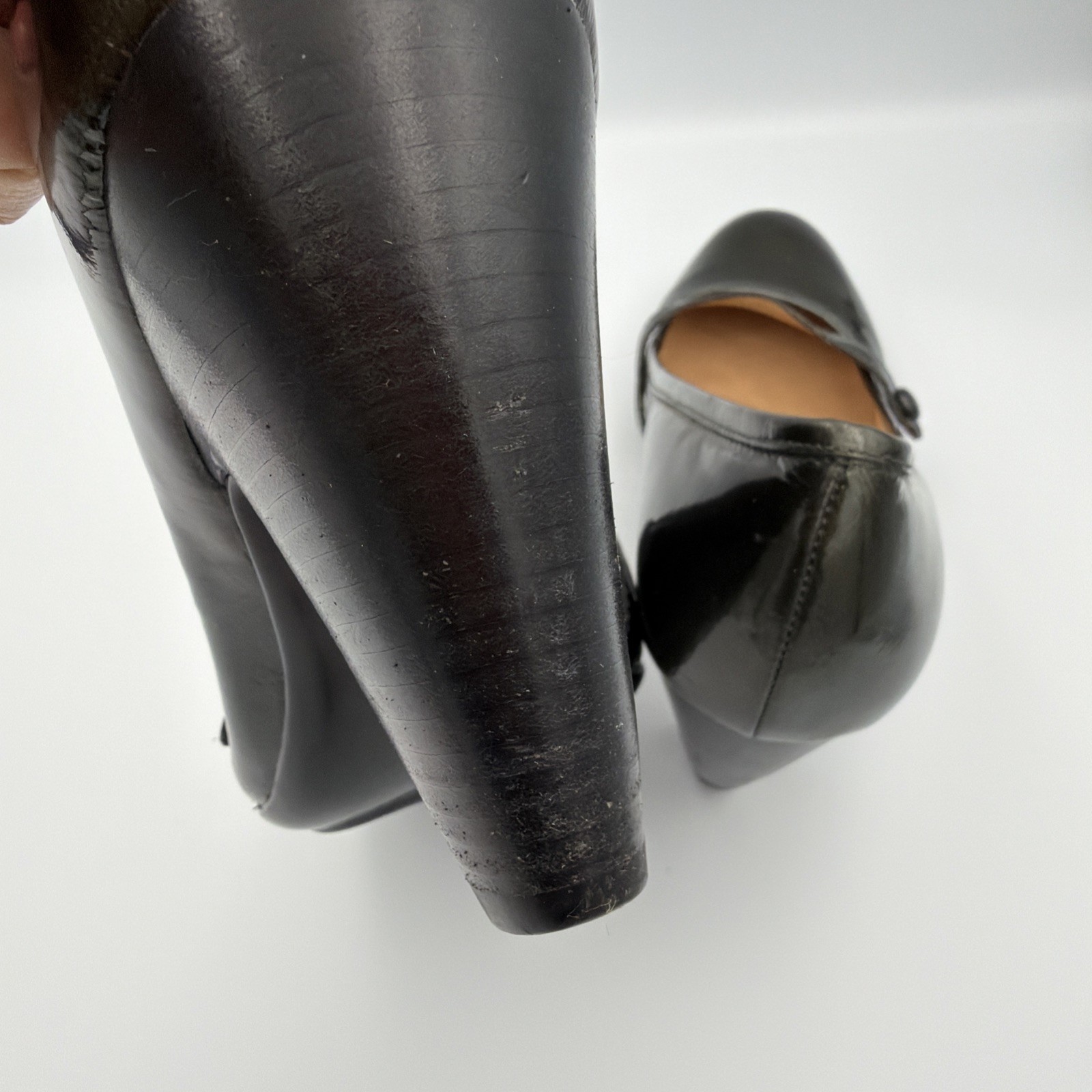 Sofft Mary Jane Pumps Women 10M Olive Green Patent Leather 3.25” Heels Office