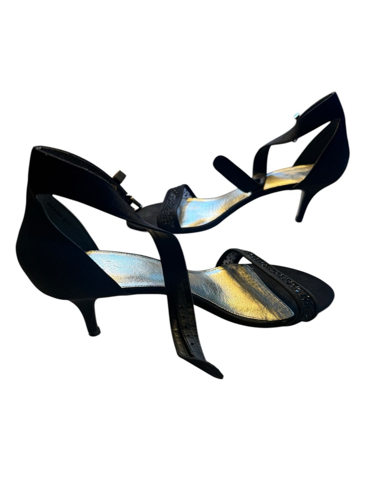 Adrianna Papell Black Beaded Kitten Heel Sandals Size 9.5M