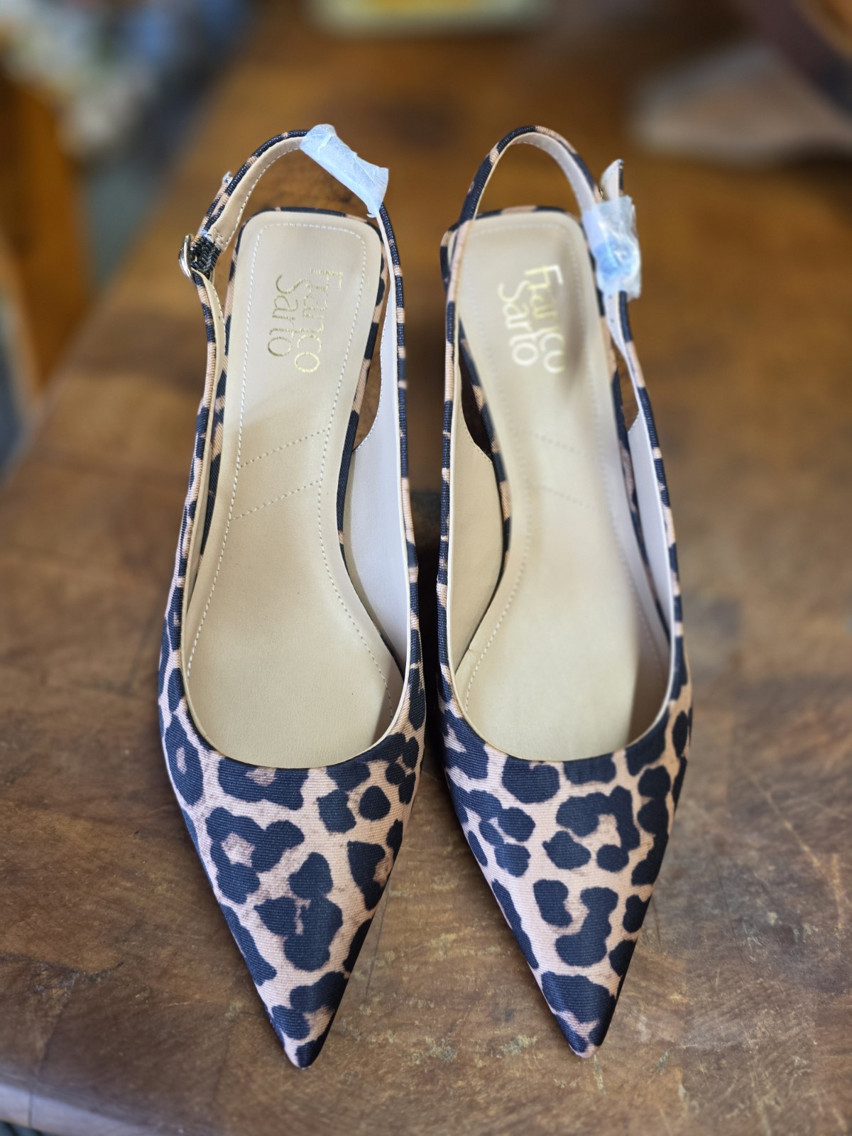 Franco Sarto leopard print slingback pumps Jaden pointed toe and kitten heel 8.5