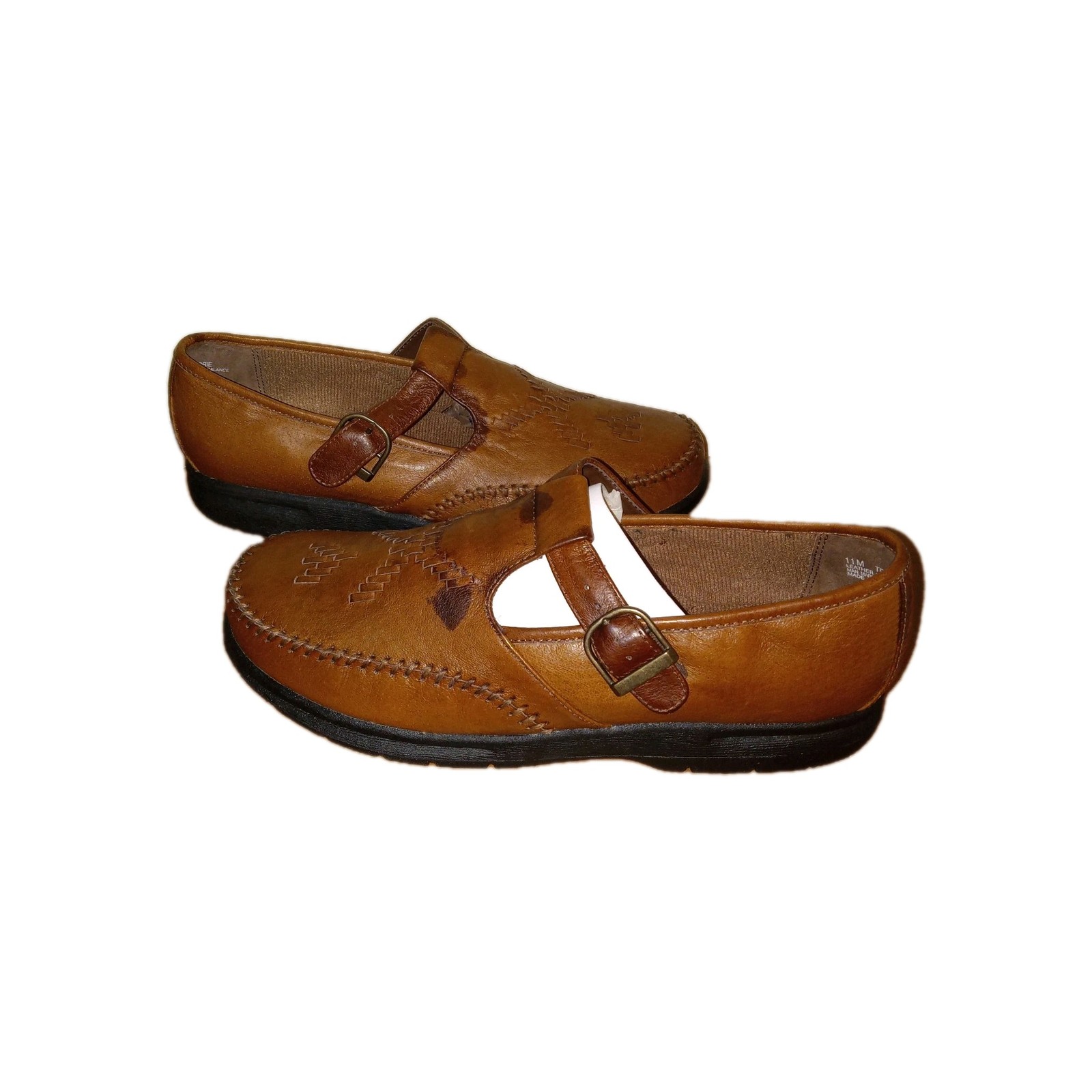 Vtg Sonoma Mary Jane Loafers Womens 11 Brown Woven Leather Buckle Preppy Boho