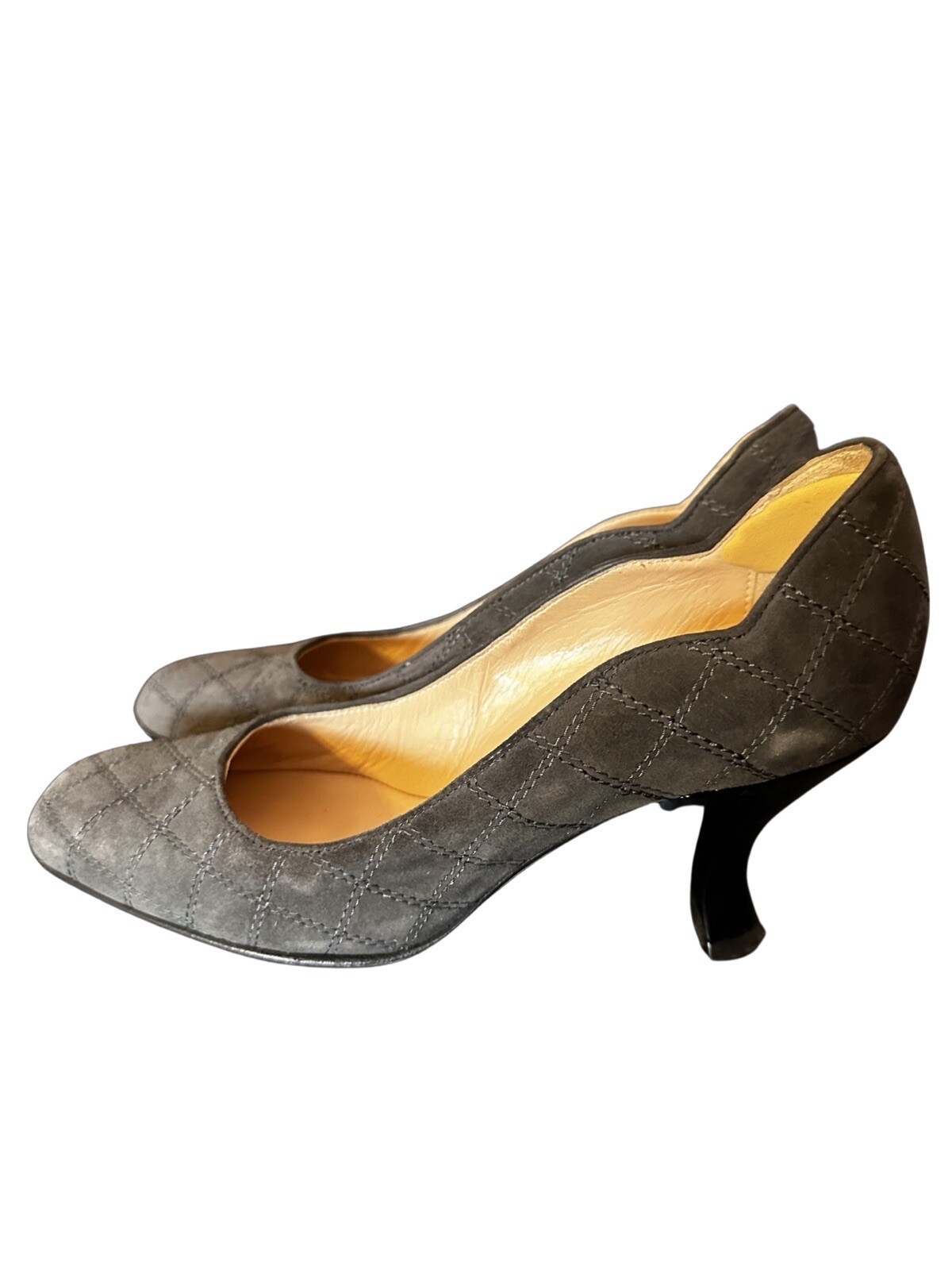 ANYI LU Greenish Gray Suede Semi Round Toe Classic Pumps 9/40 Made In Italy