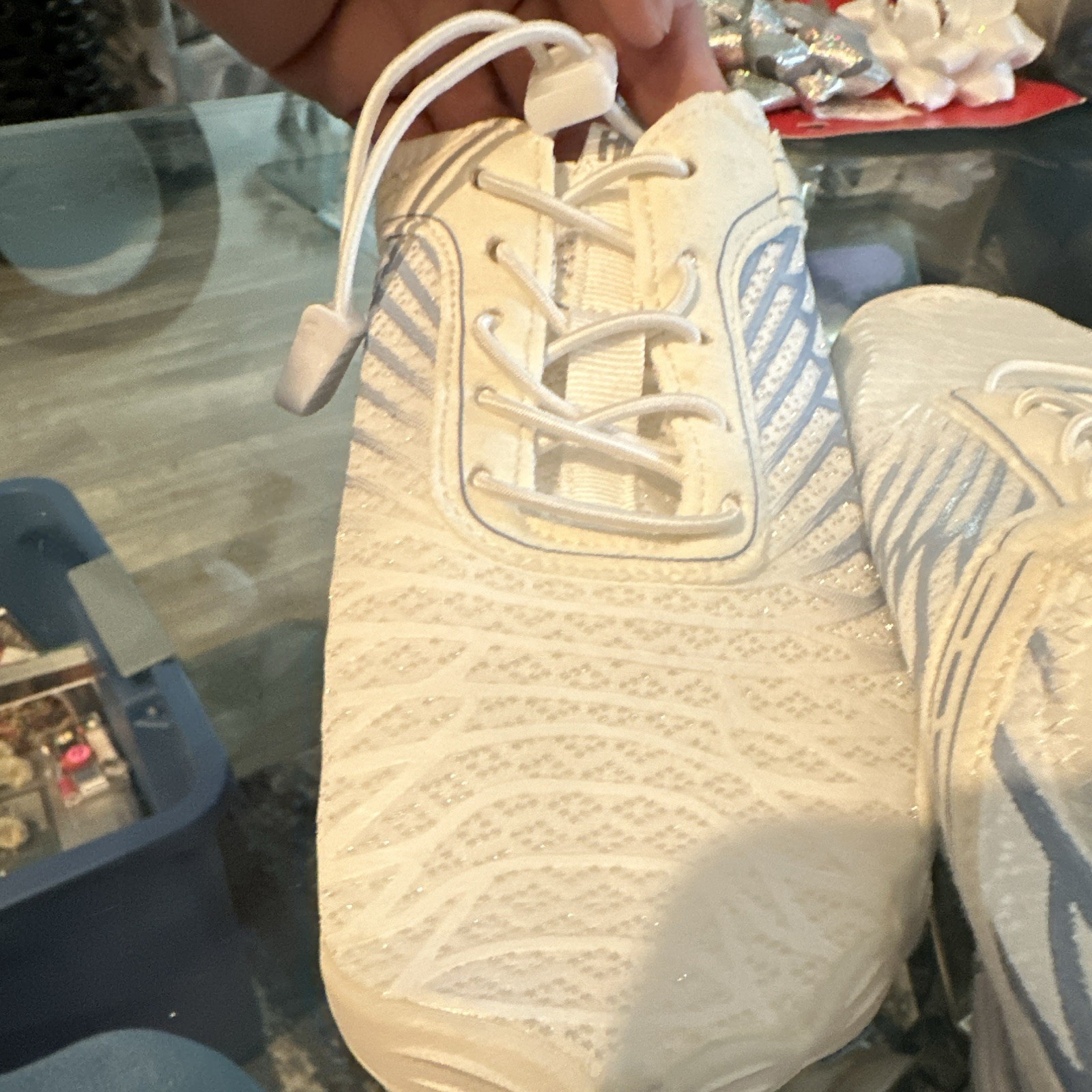 HF Women’s White/Blue Lace-Up Low Top Athletic Sneakers for Activewear Casual.