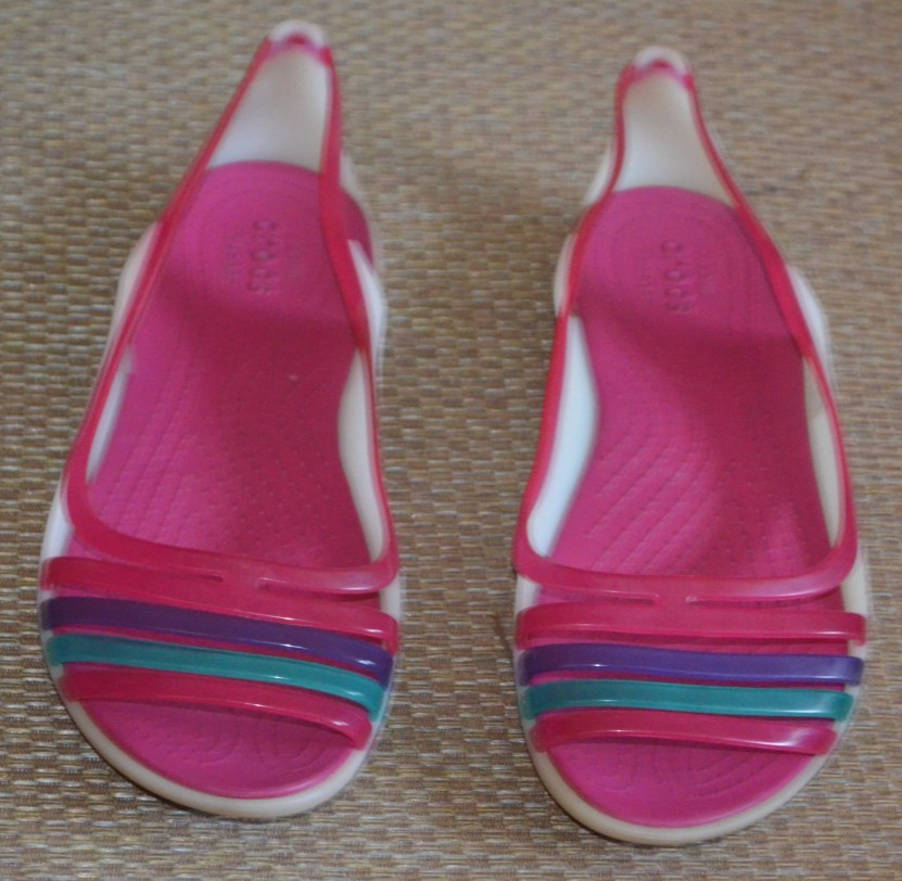 Iconic Crocs Isabella Huarache Jelly Flats Slip On Comfort Sandals Open Toe Sz 9