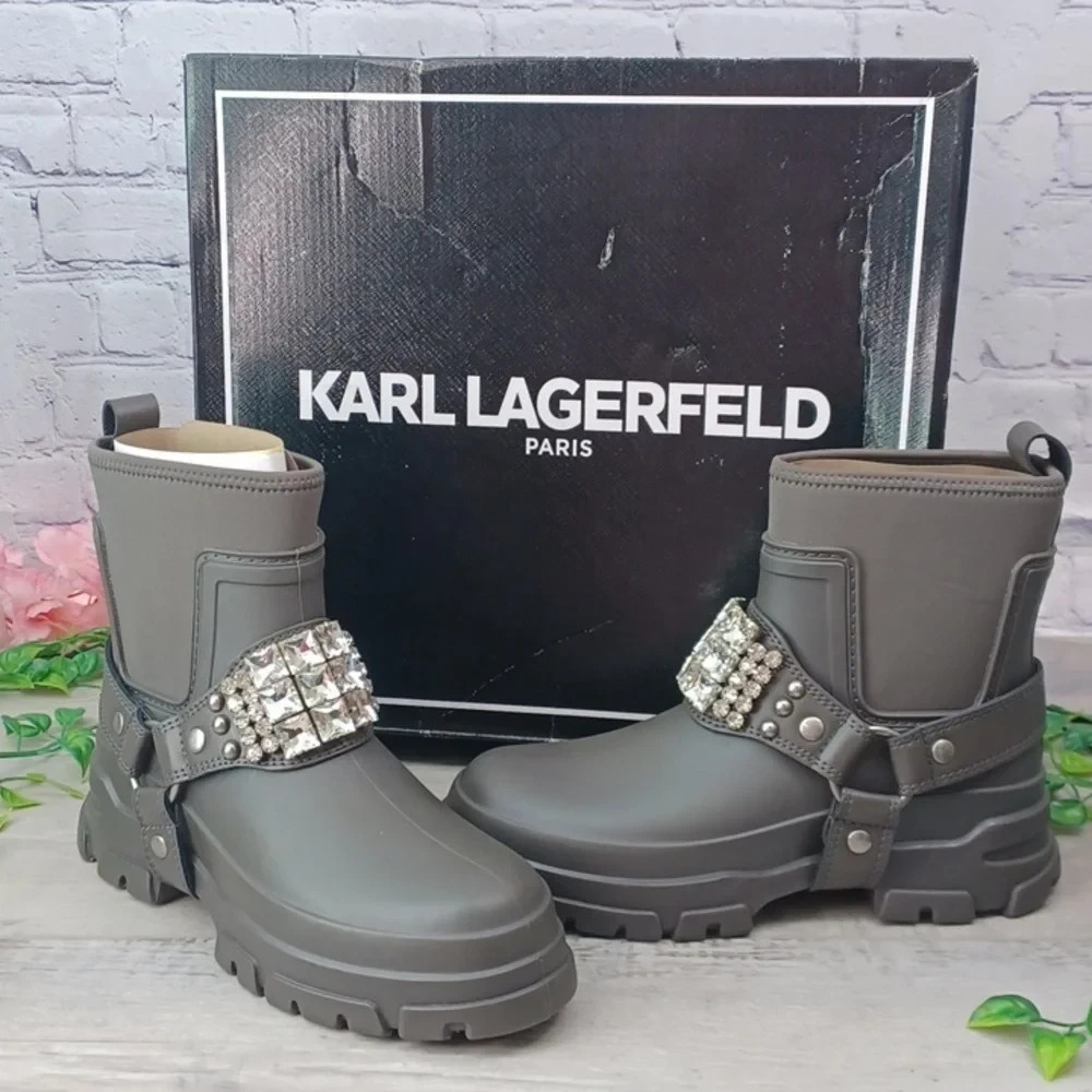 Karl Lagerfeld Paris Rylie Crystal Lug Sole Biker Boots~ NIB Retail $139