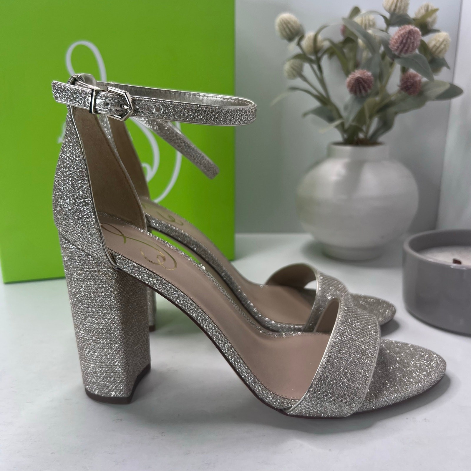 Sam Edelman Yaro Ankle Strap Block Heel Light Gold Mesh Women 11M Tried On