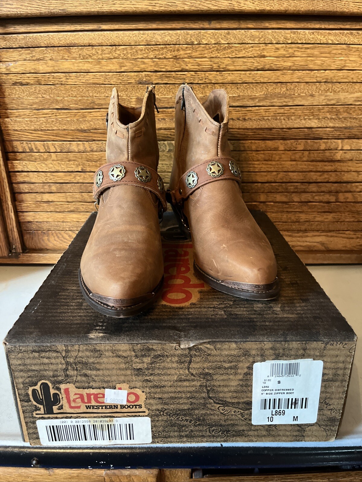 Laredo Womens Vintage Boots 10M L869 Copper Distressed 6” Side Zipper W/box EUC