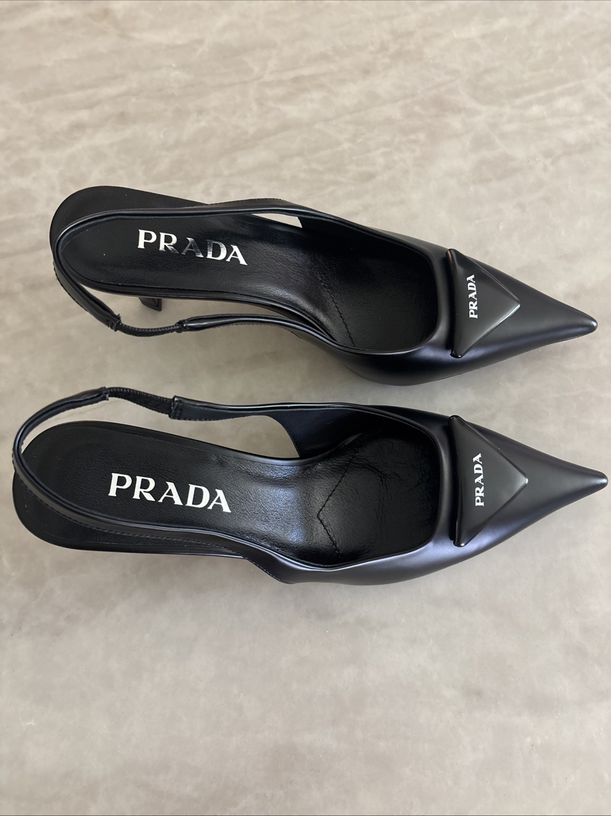 Women’s Prada Slingback Heels EU Size 38 US Size 8 Black Leather Pointed Toe