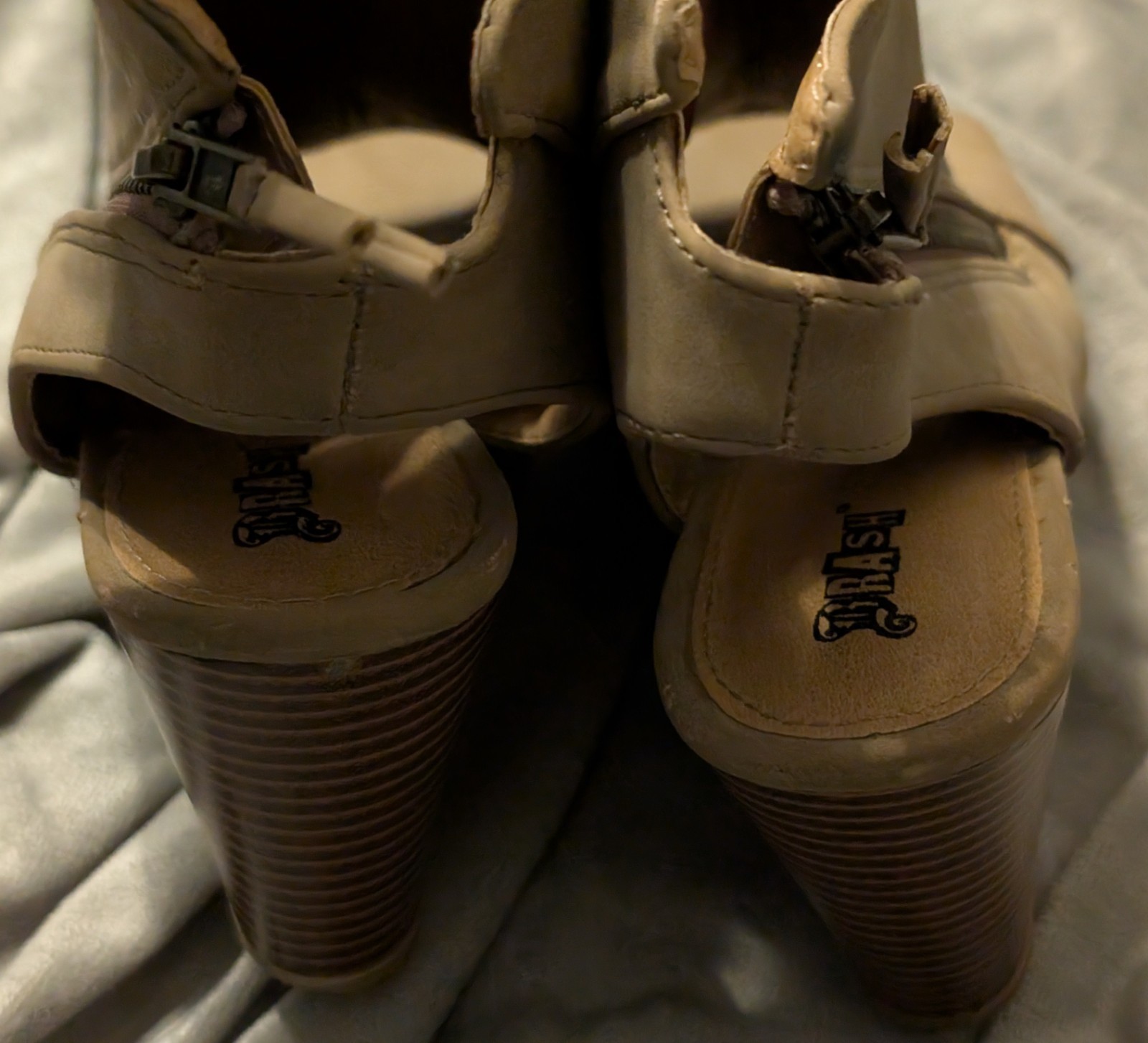 Brash Sz 10 / 41.5 Brown Zipper strap 3.5″ Wedge Heel Open Toe Sandals Shoes