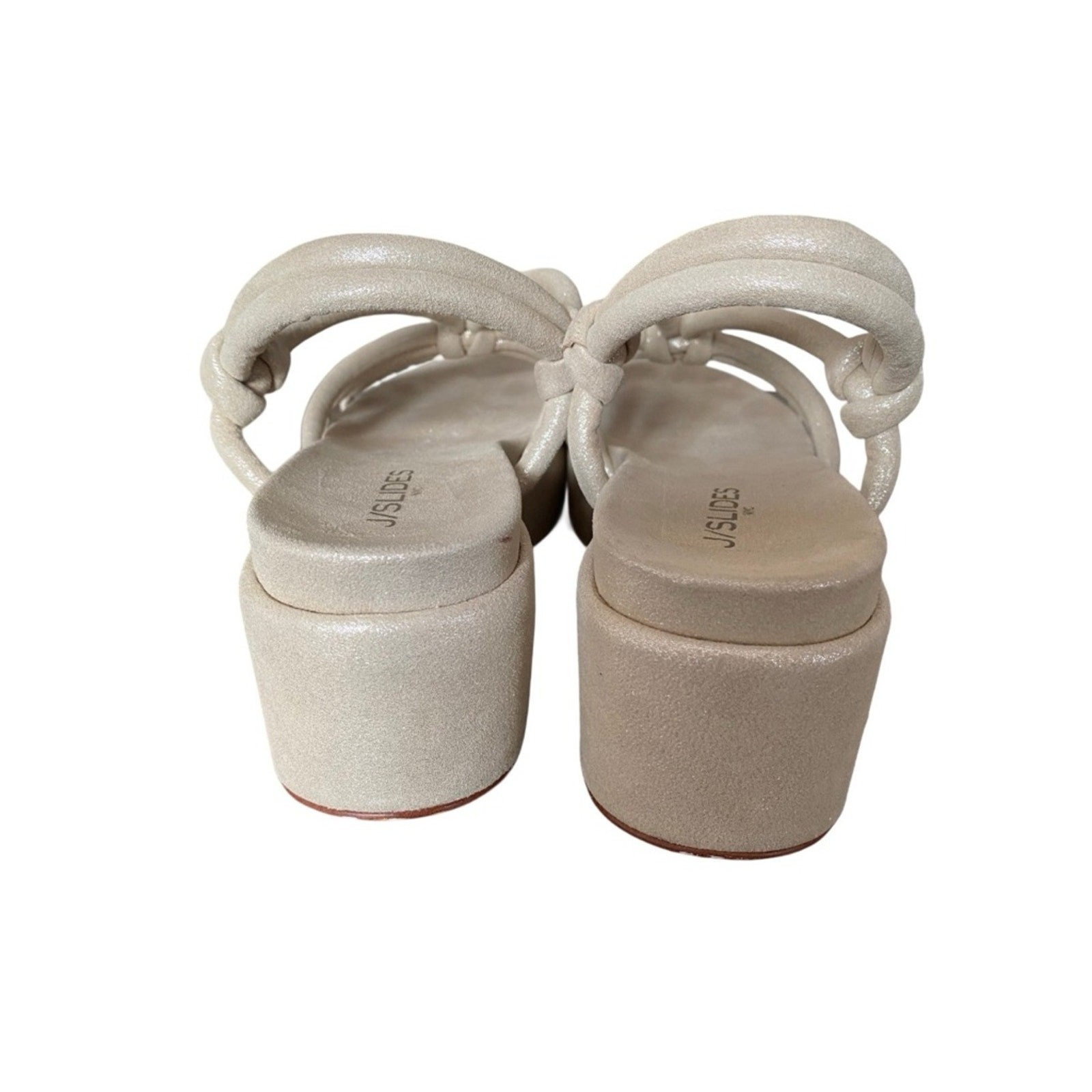 J/Slides Qayla Platform Metallic Suede Sandals Tan Silver size 8