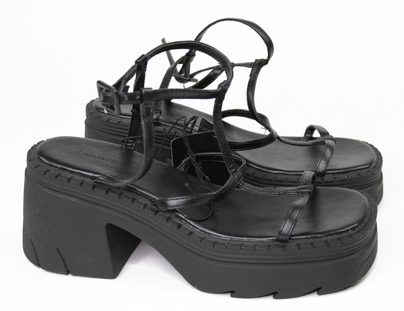 Forever 21 Black Chunky Lug-Sole Platform Sandals Shoes Sz 8 Gothic Retro Women
