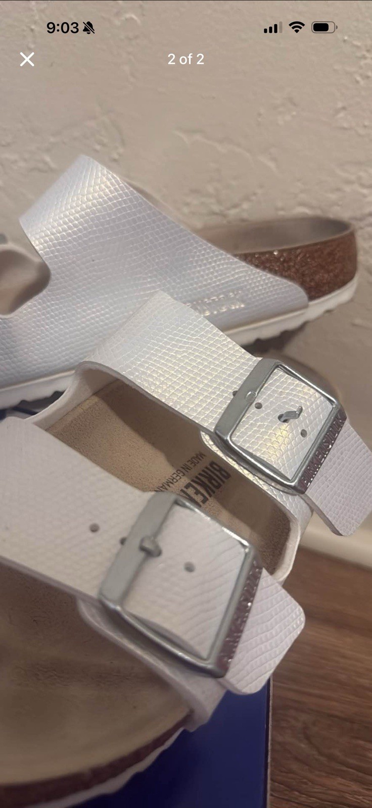 Birkenstock Women’s White 2-Strap Adjustable Buckle Slide Sandals EU 38