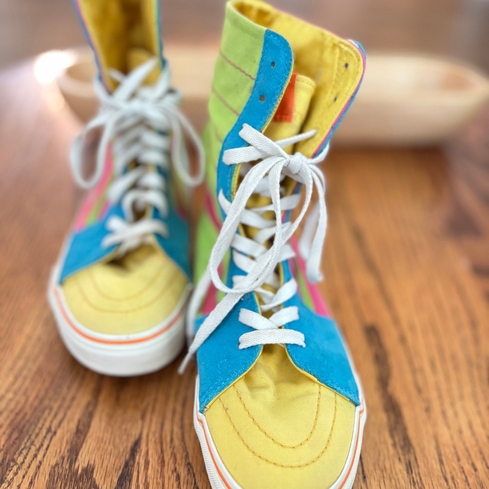 Vans Sk8-Hi Extra High Top Sneakers, Color Block Neon Pink Green Yellow Blue