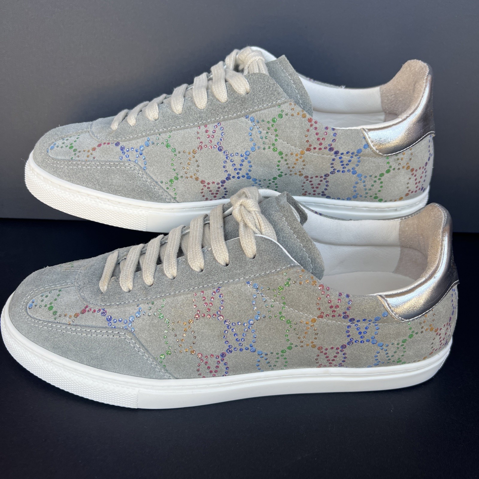 Valentino by Mario Valentino Giuditta Suede Sneakers 8.5 EU 38.5 Glitter Logo