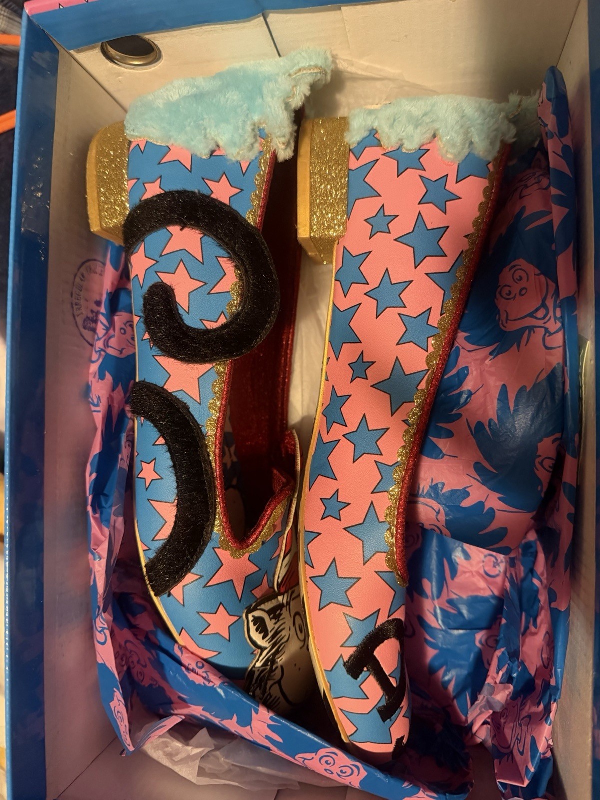 Irregular Choice Dr Seuss Women’s Slip-On Flats Stars Glitter Faux Fur Lined 9
