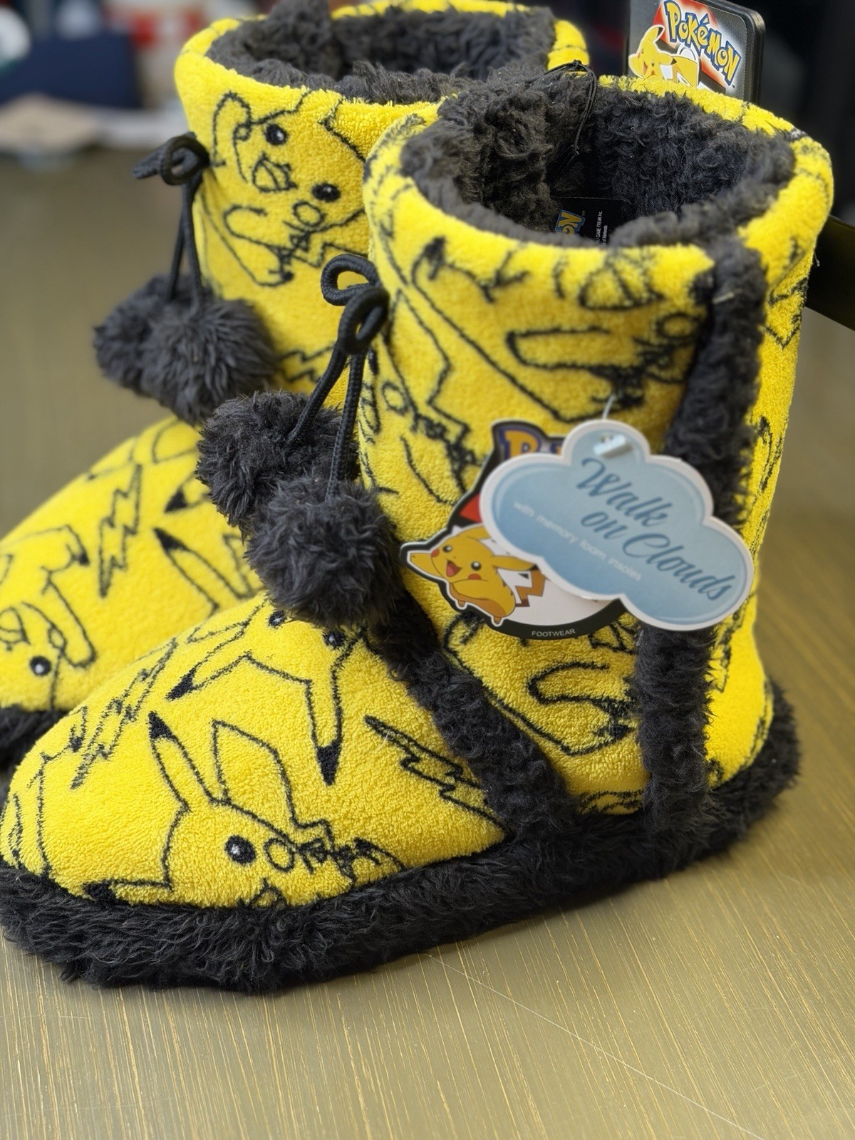 Pokemon Pikachu Plush Slipper Boots BioWorld Yellow Black Size M NWT Cozy