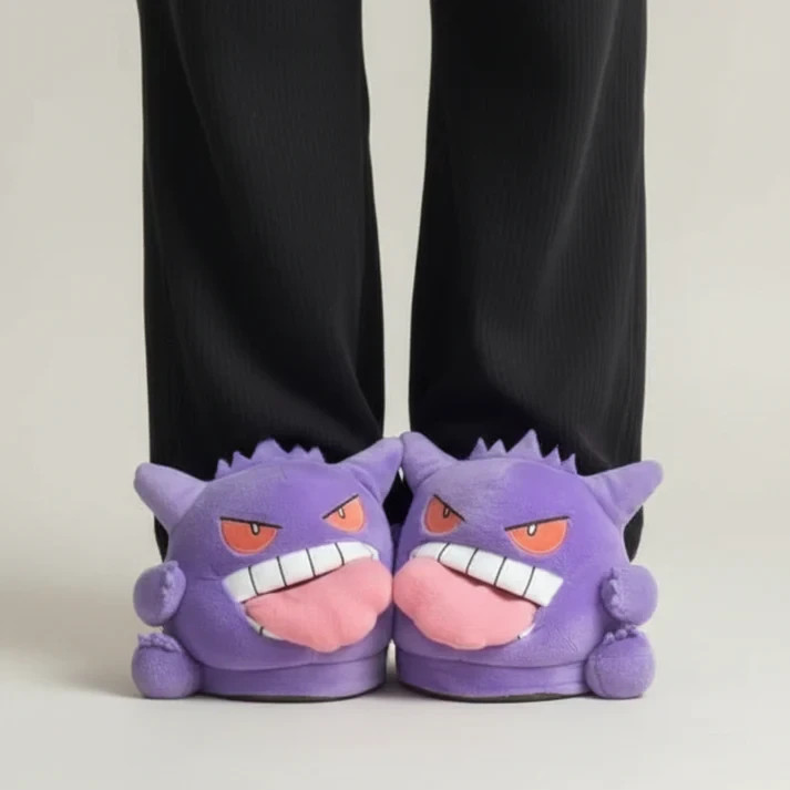 Gengar Plush Slippers – Fuzzy Ghost Pokemon Spooky Cute Indoor slipper