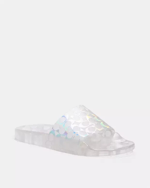 COACH Clear Iridescent Glitter Logo Jelly Pool Slides Slip On Sandals size us 7