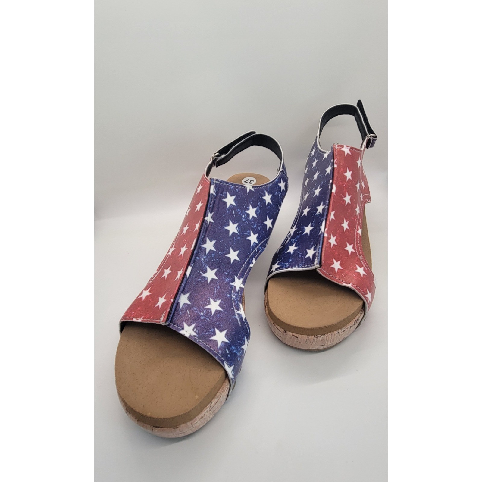 Women’s American Flag Wedge Sandals EU 37 US 6 Patriotic Cork Platform Slingback