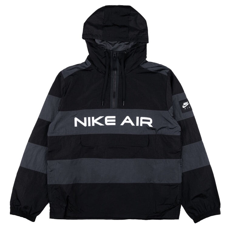 Nike Air Woven Nylon Hooded Black Jacket Anorak 1/4 Zip Tie Neck Men Size Medium