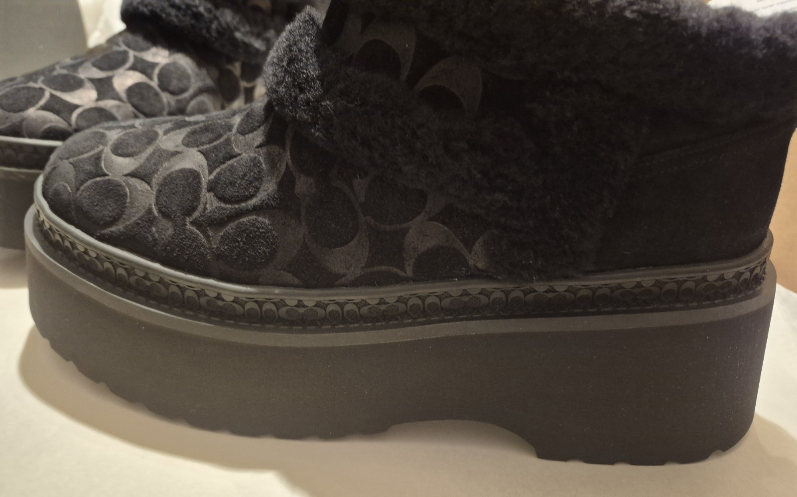 COACH CHRISTINA BOOTS SIGNATURE SHEARLING IN BLACK;SZ 9M;NIB;RET $165 SOLD OUT