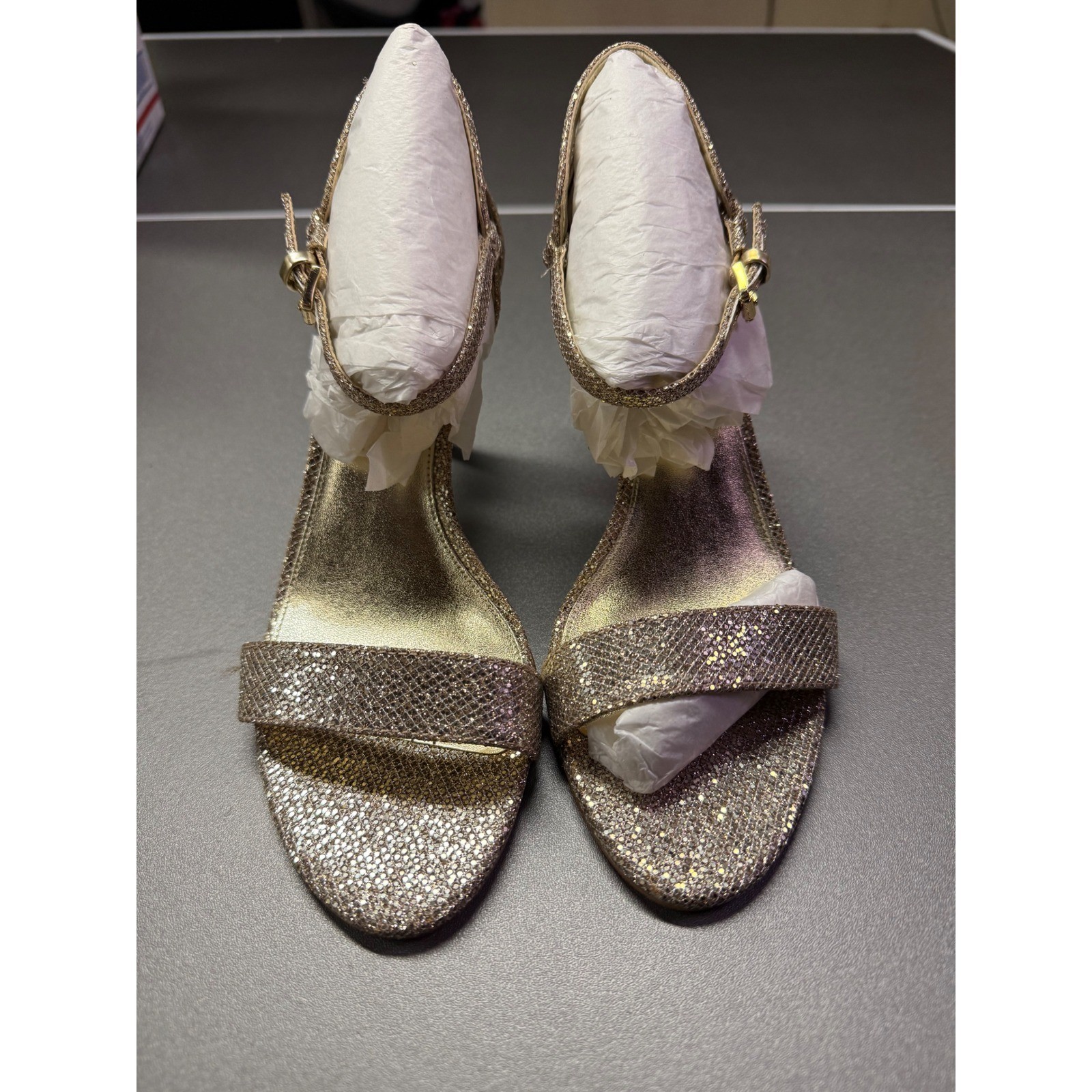 Michael Kors Simone Mid Sandal Silver Sand Glitter Stiletto Heel 40S6SMMA2D 8M