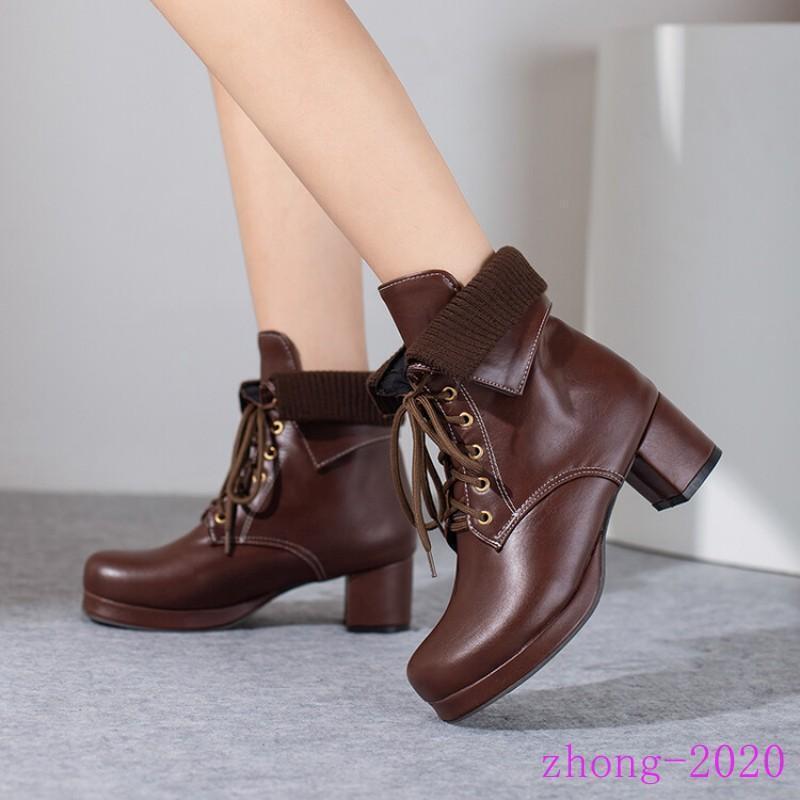 Womens Lace Up Faux Leather Knight Ankle Boots Party Dress Party Round Toe Shoes