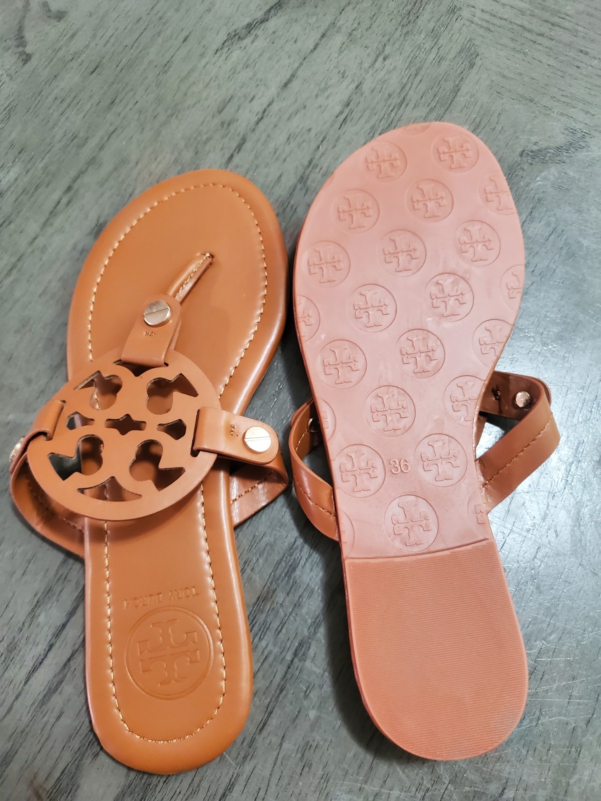 Tory Burch Women’s Brown Leather Logo Thong Sandals Slip-On EU 36