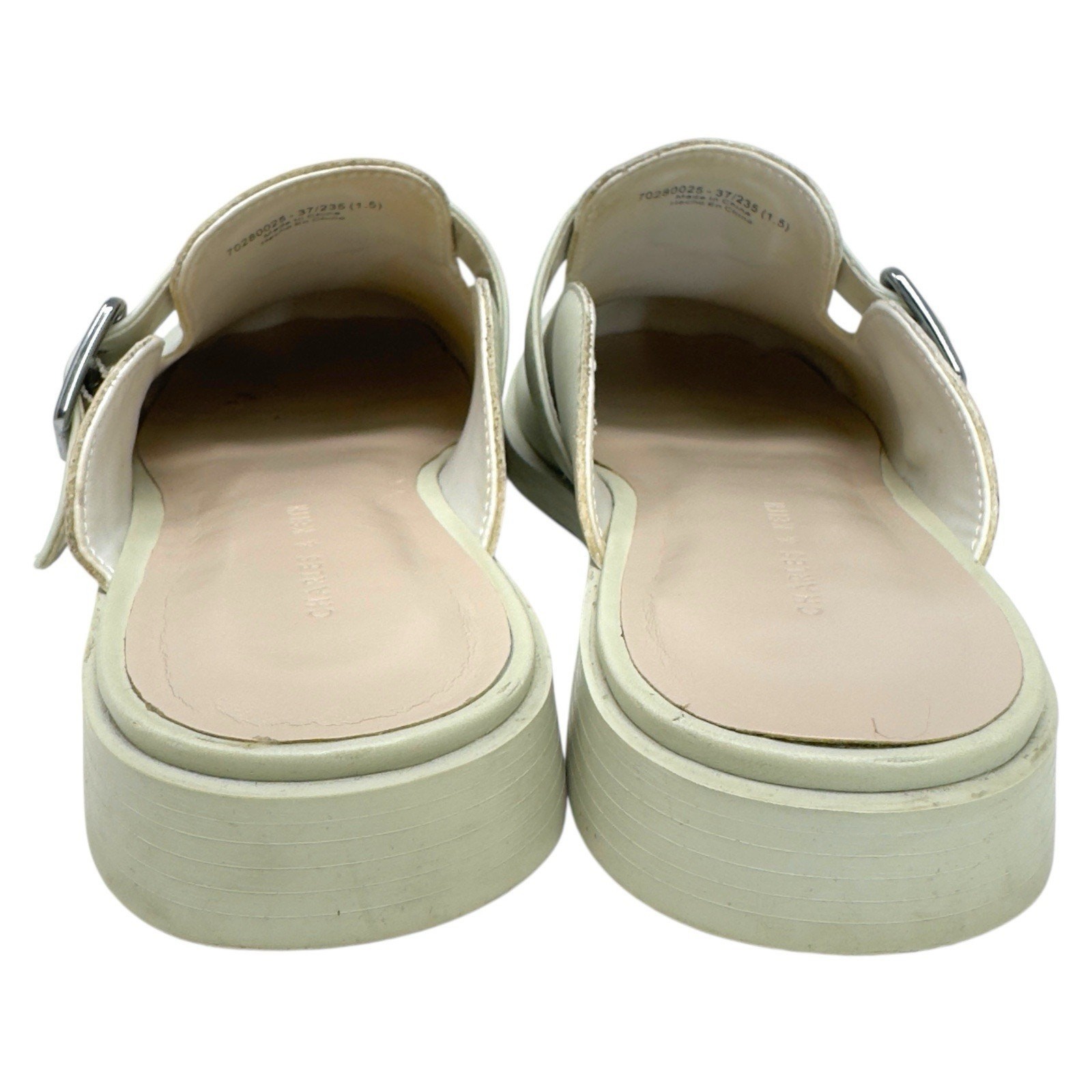 Charles & Keith Leather Mule Clogs Buckle Closed Toe W6 White Casual