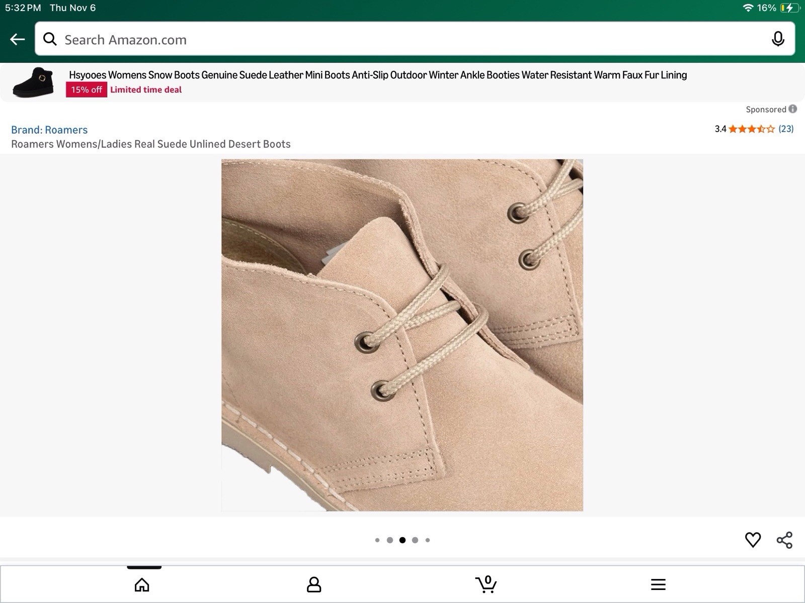 Roamers Womens Unlined Suede Taupe Ankle Boots 5 NIB