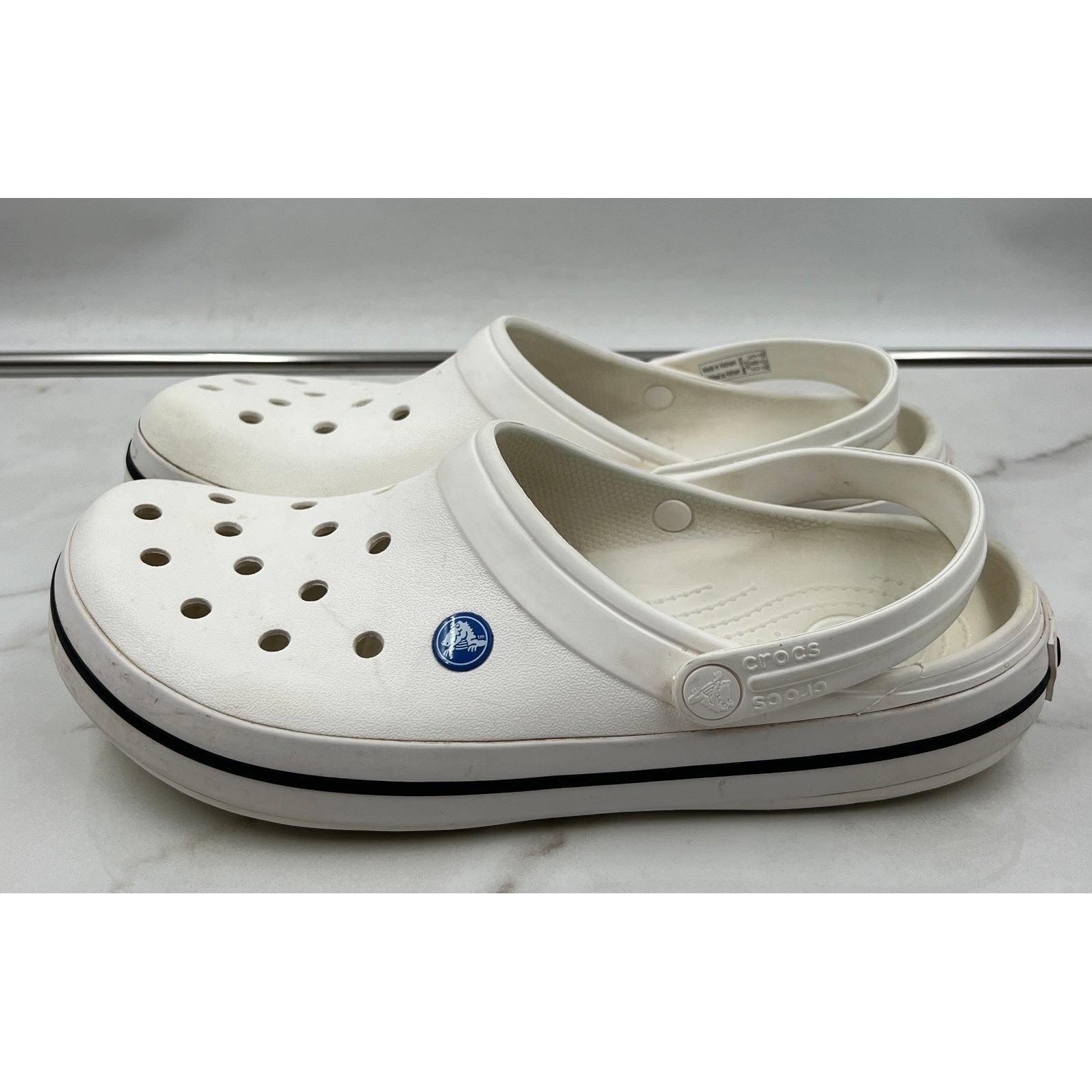 Crocs Crocband Clog White Black Stripe 11016-100 Mens Size M11