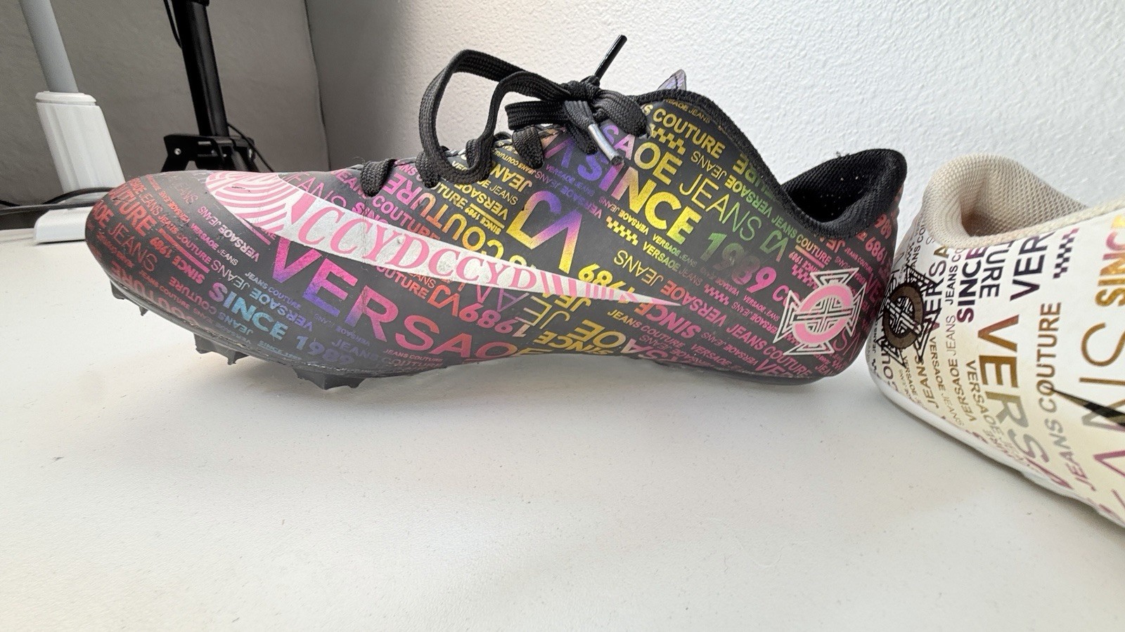 Versace Jeans Couture Logo Print Soccer Cleats Womens 7.5 EU 41 RARE STATEMENT