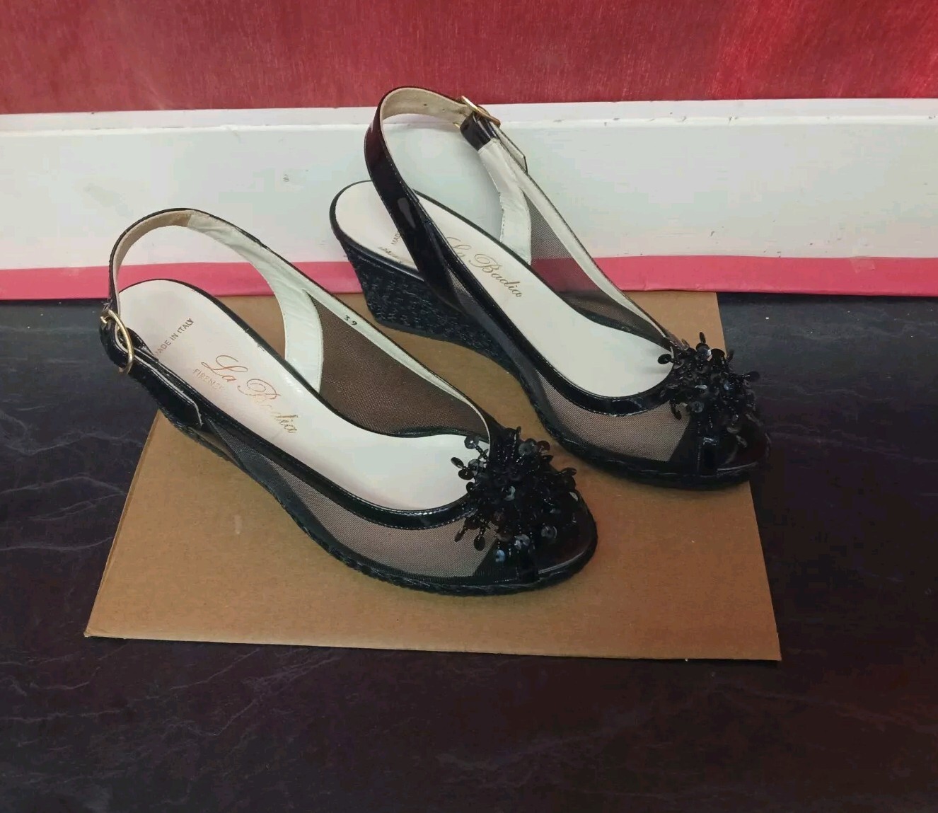 Made in ITALY La Badia Firenze Womens Shoes 39 Wedge Heels Metallic Sequence