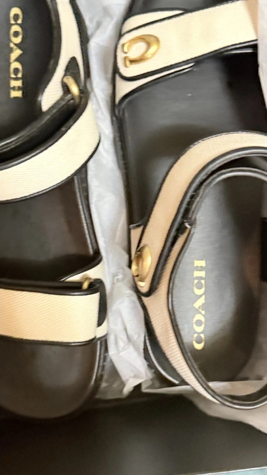 COACH Brynn Canvas Banded Sandals Gold Black White US 11 New